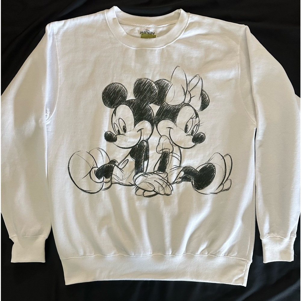 Disney White Sweatshirt with Mickey and Minnie Sketch